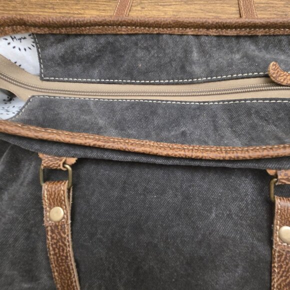 MYRA BAG Women's 100% Cotton/Leather Aztec Design Shoulder Tote Bag - Size Large - Picture 4 of 15